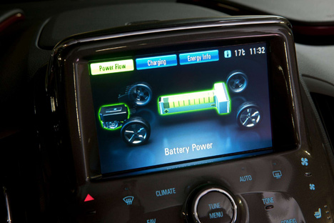 Instrumenteringen ligner ikke en traditionel bil. Føreren kan følge med i det aktuelle strømforbrug og visuelt se energiforløbet mellem bilens elmotor, generator, benzinmotor og batteri for på den måde at energioptimere sin kørsel.